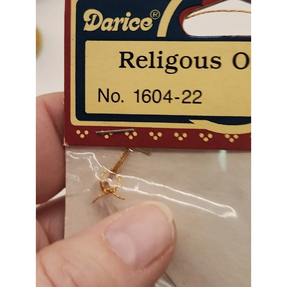 Set of 2 Nice Vintage Darice Gold Religious‎ Christmas Ornaments Angel Mary NOS